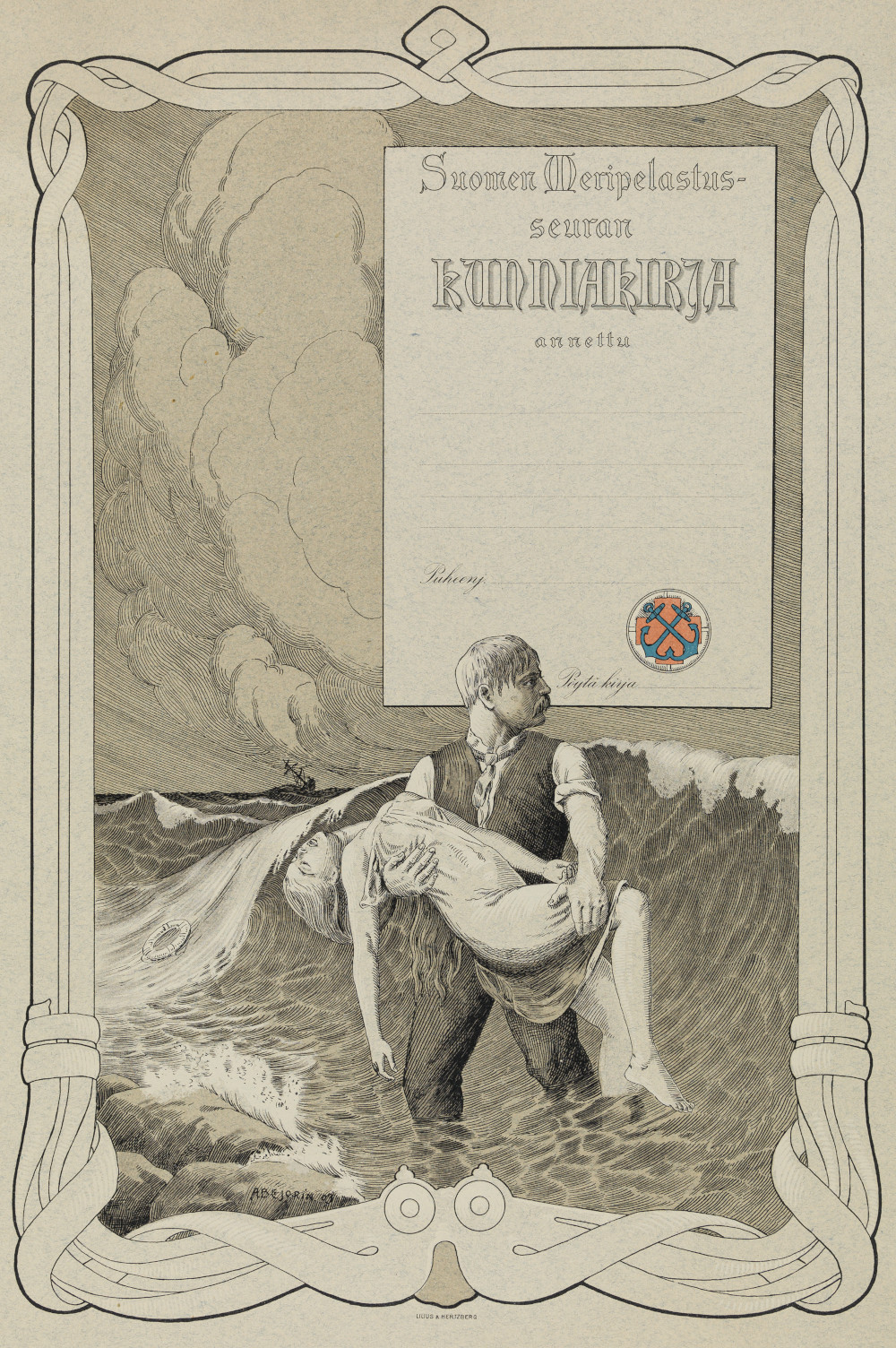 Photo, a man and a woman sitting on a motorboat, yacht flag flying at the rear